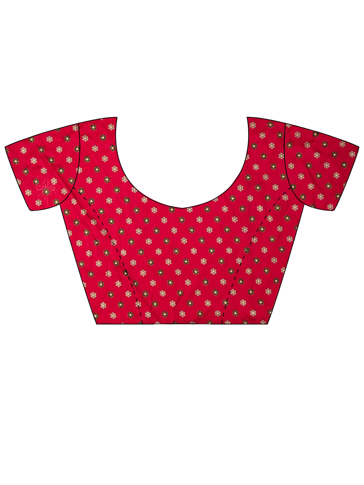 Unstitched red silk blend blouse piece with ethnic motif design