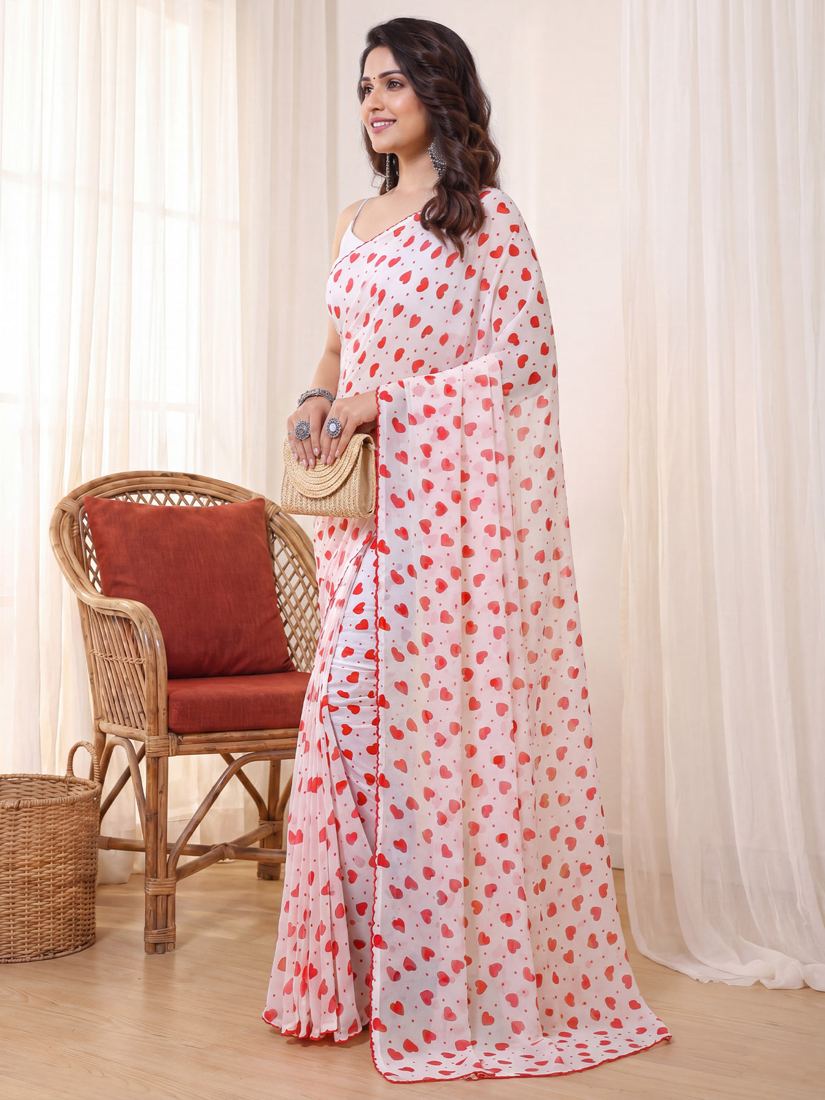 White Georgette saree – detail view 2