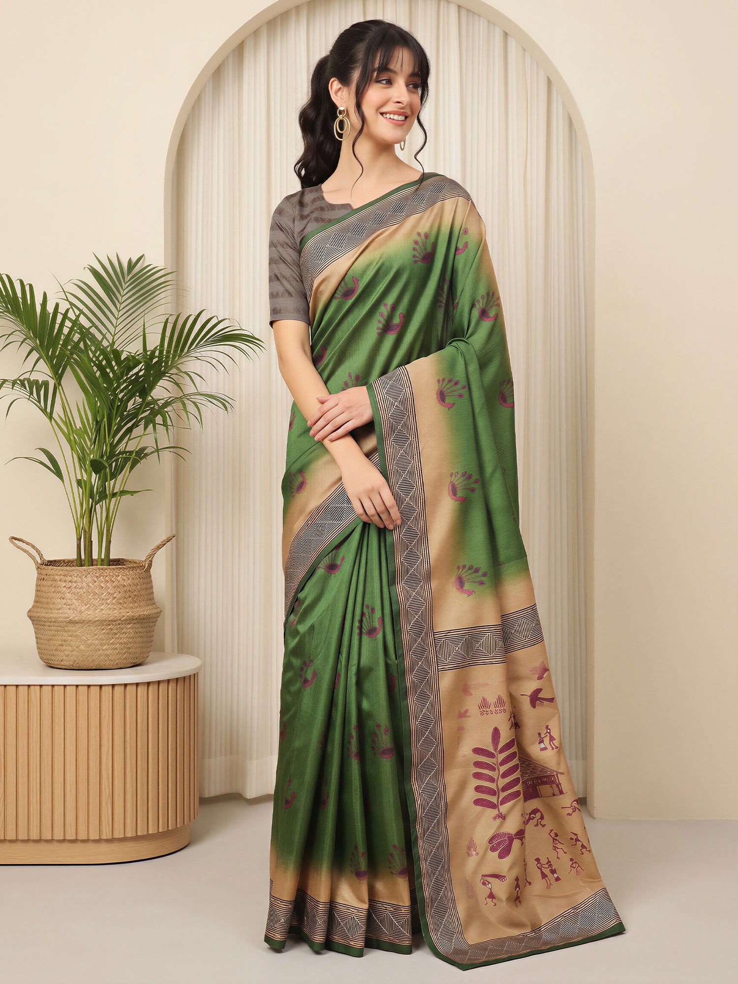 Green Silk Blend saree – detail view 2