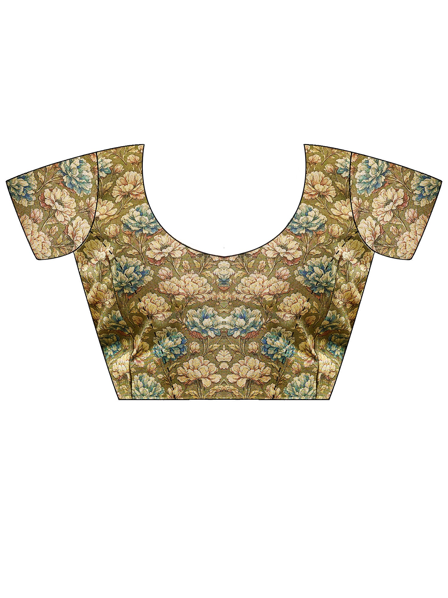 Unstitched light green cotton blend blouse piece with botanical design
