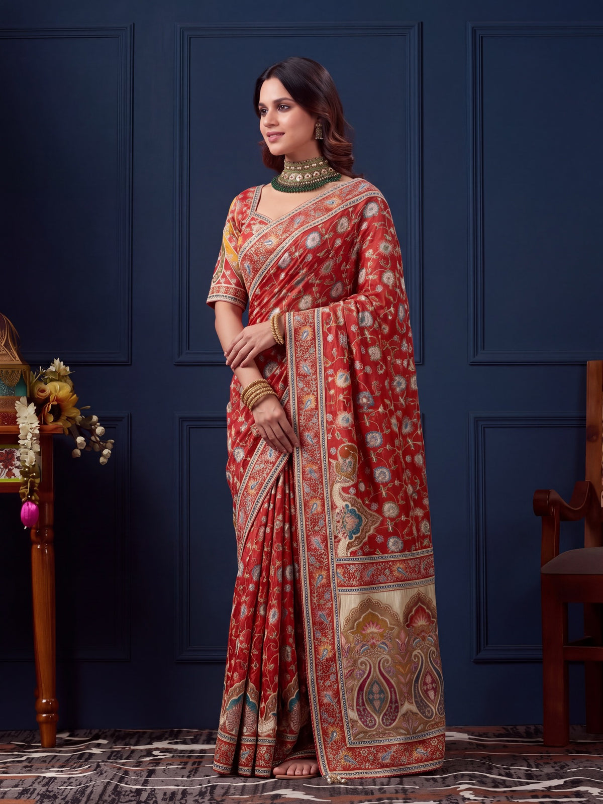 Orange Silk Blend saree – detail view 2
