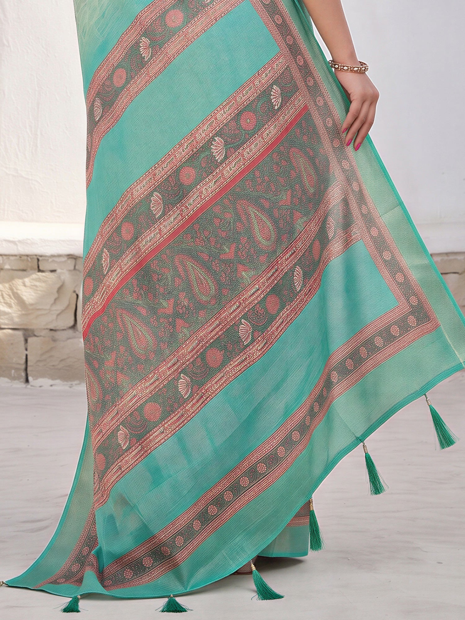 Mint Green Cotton Silk saree – detail view 5