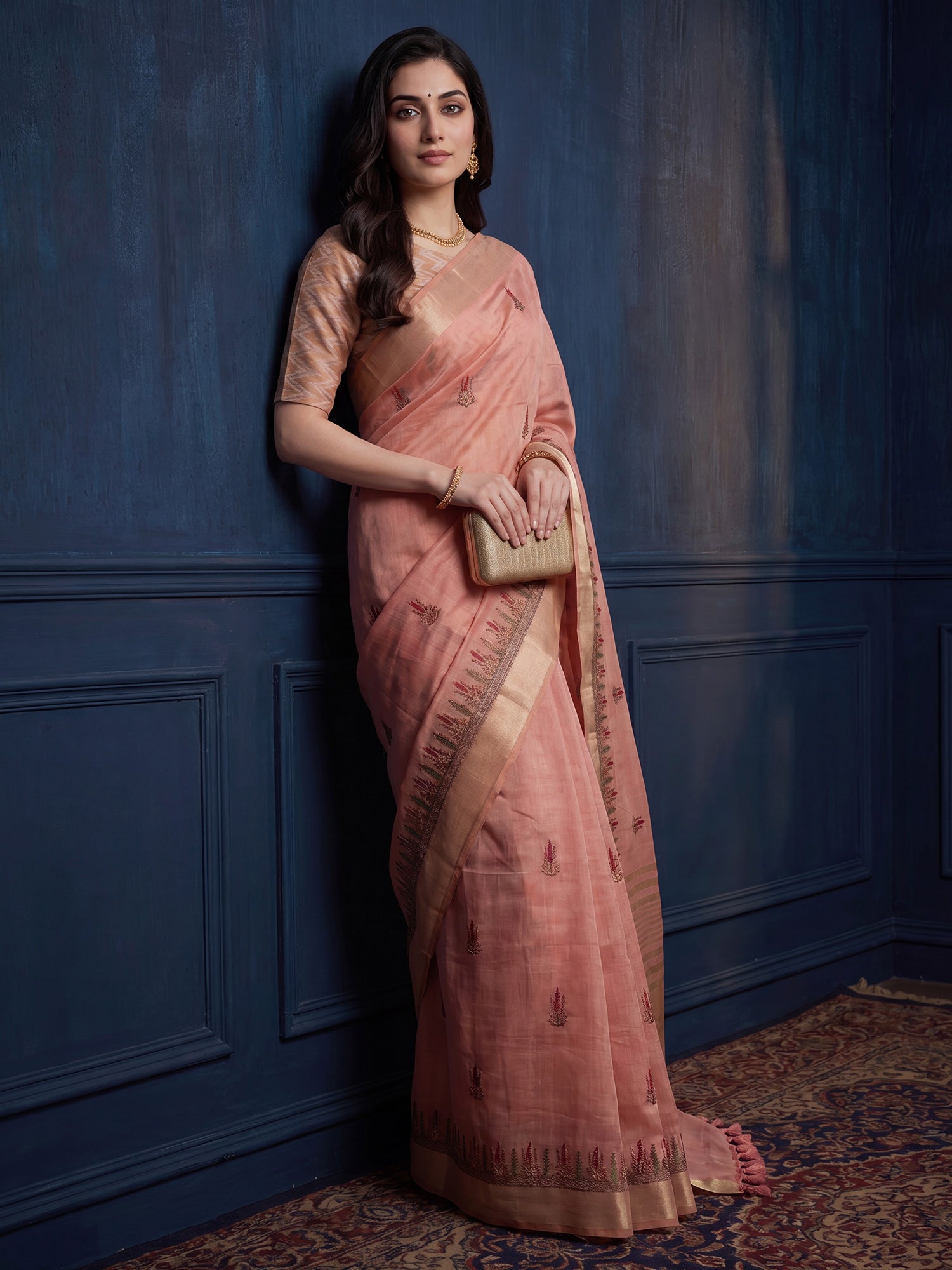 Pink Cotton Linen saree – detail view 2