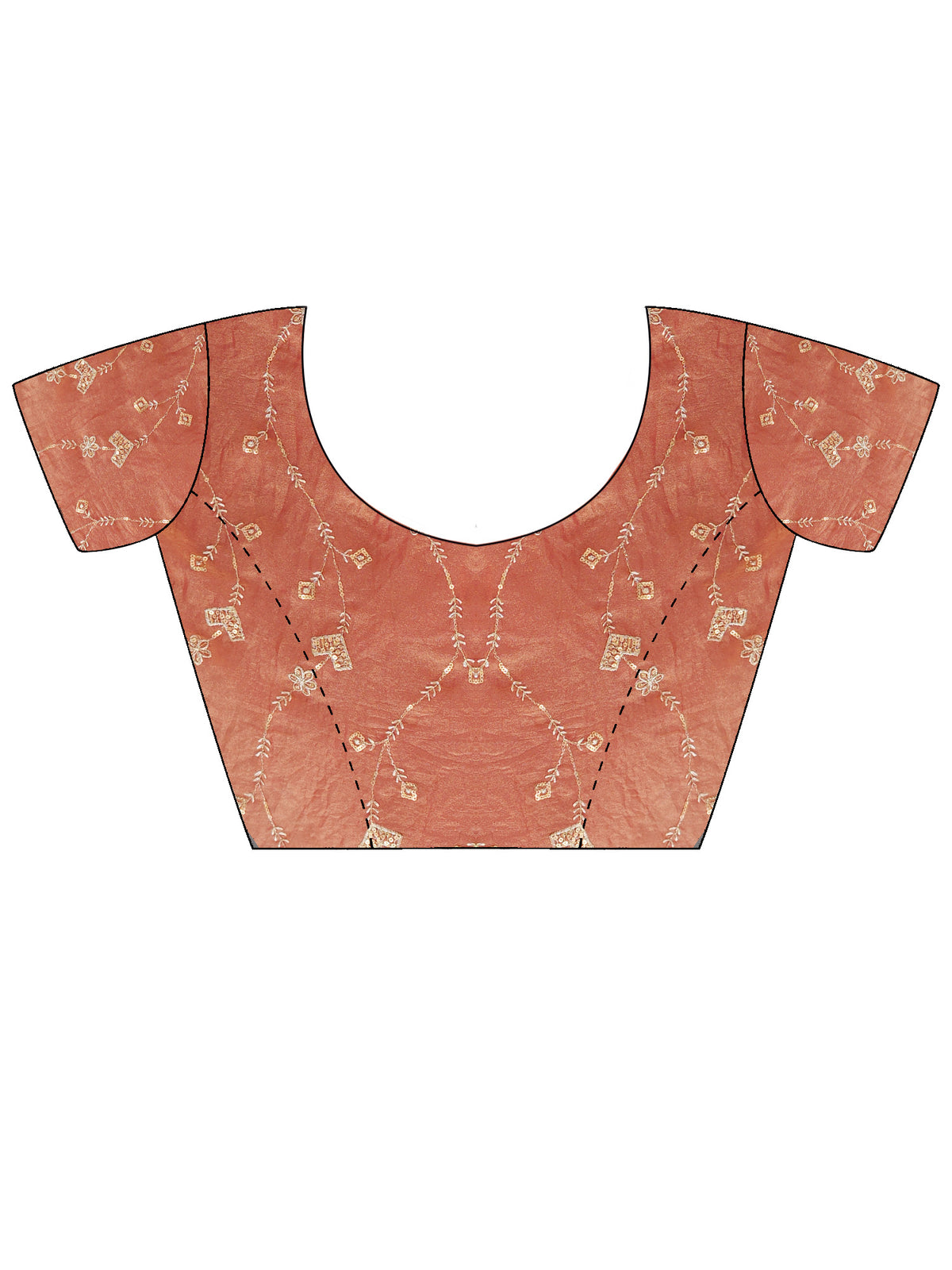 Unstitched peach tissue blouse piece with embellished design