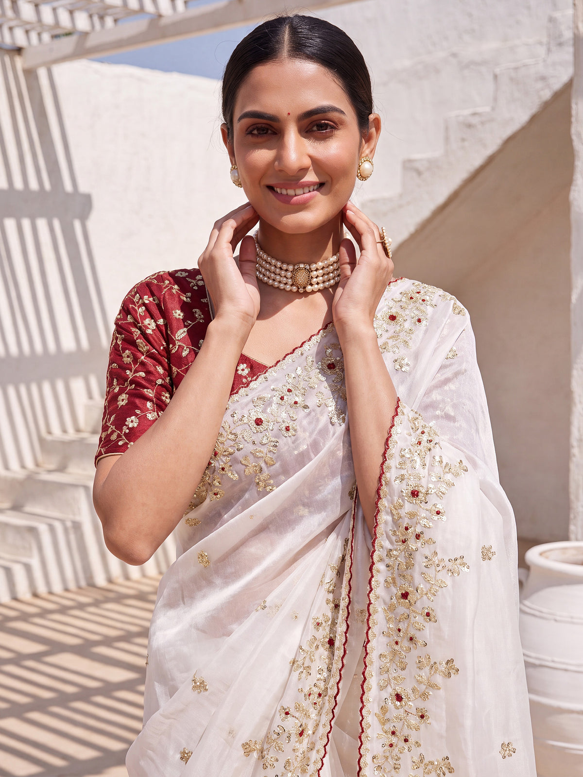 White Satin saree – detail view 4