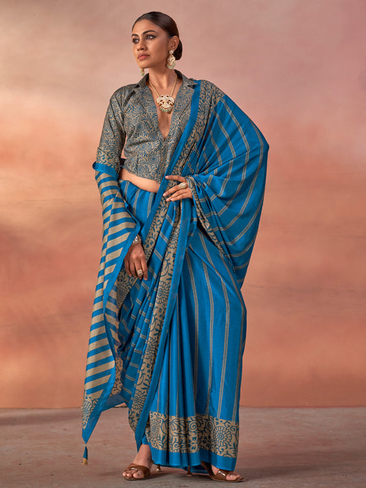 Teal Blue Silk Blend saree – detail view 1