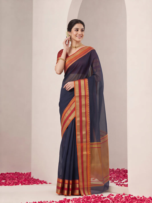 Black kota doria cotton saree view 1