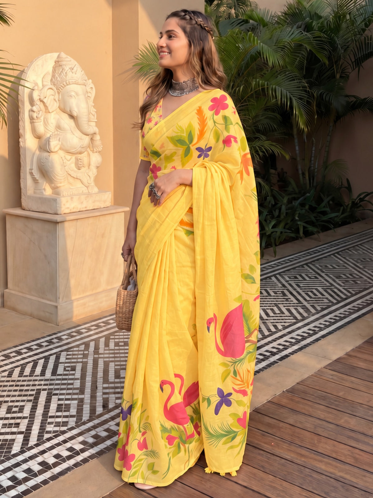 Pink linen saree view 3