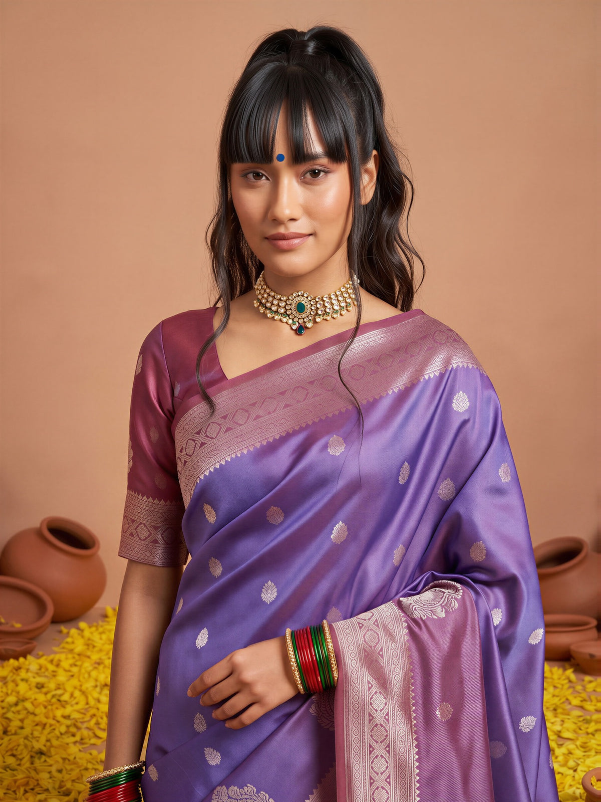 Purple Cotton Blend saree – detail view 4