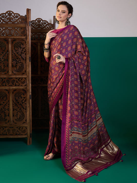Sur-taal Printed Lagdi Patta Saree