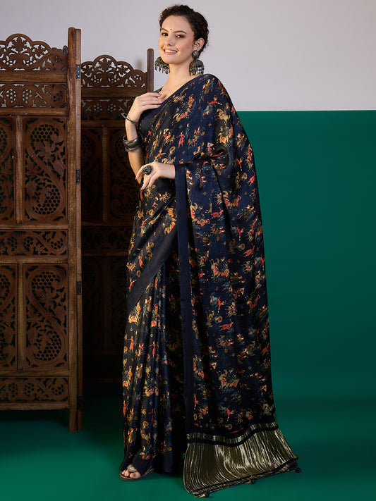 Pichwai Print Saree with Lagdi Patta Border
