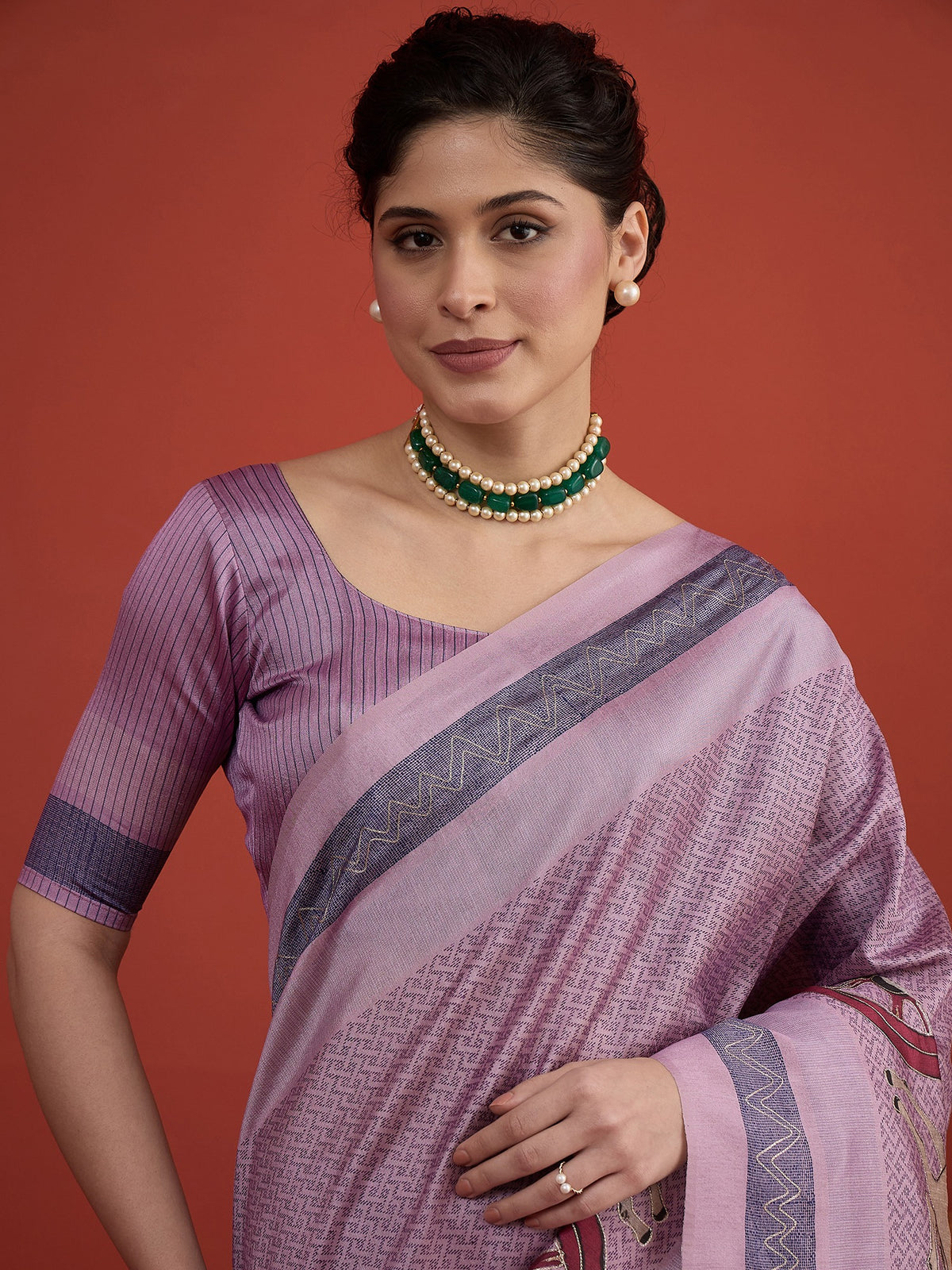Lavender art silk saree view 3