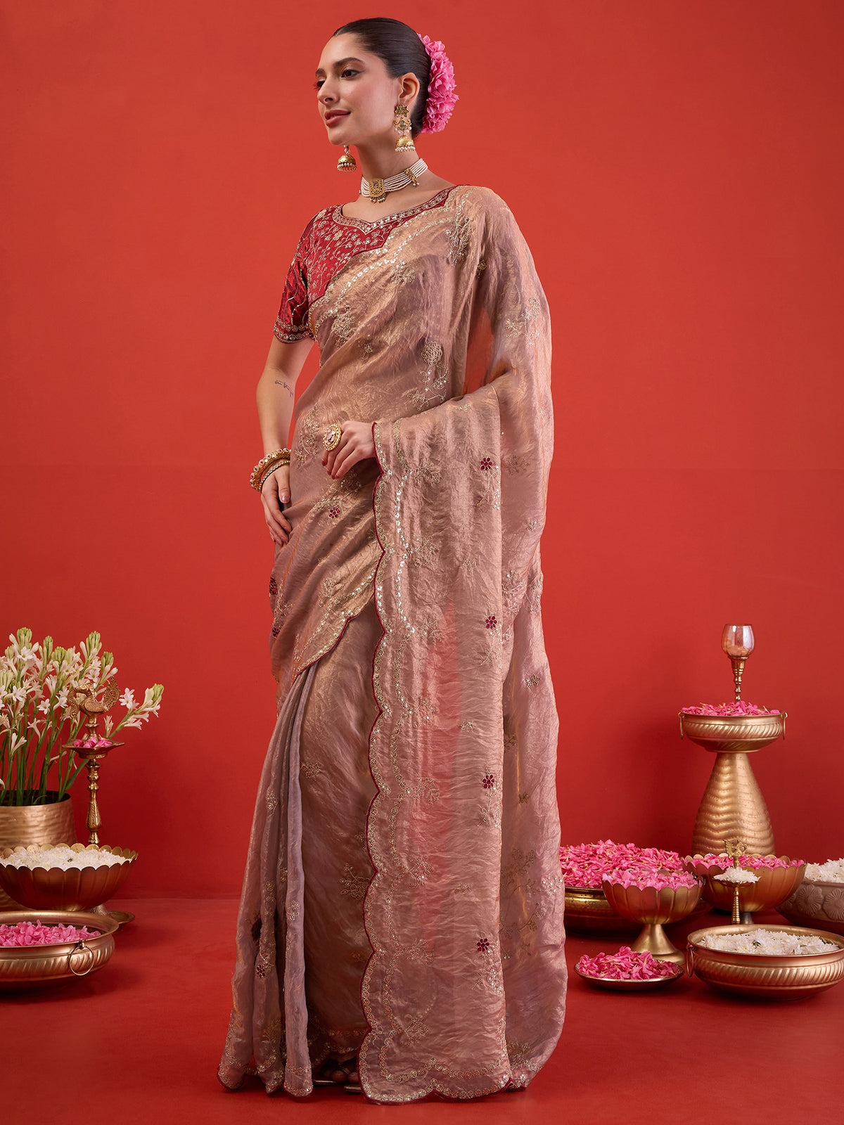Metallic Satin Silk saree – detail view 1