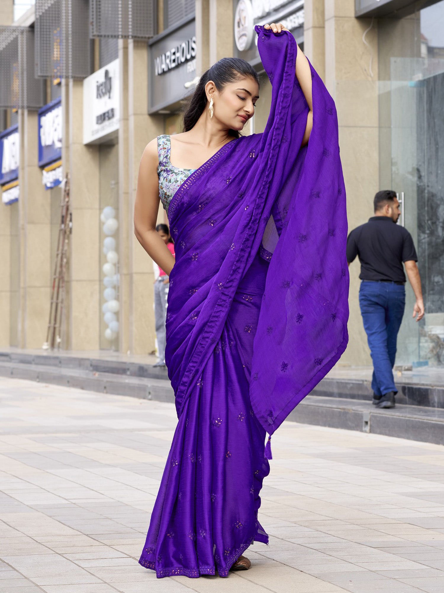 Purple Satin Silk saree – detail view 2