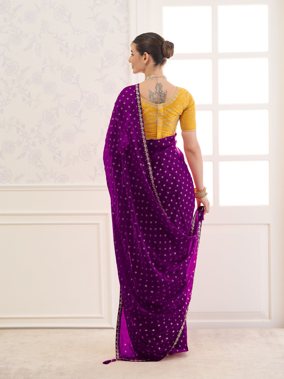 Purple chiffon saree view 5