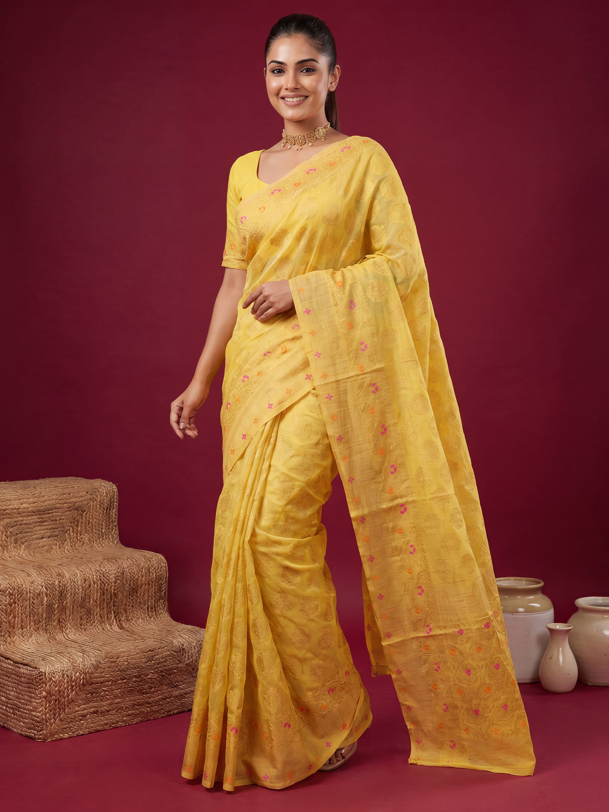 Yellow Silk Blend saree – detail view 3