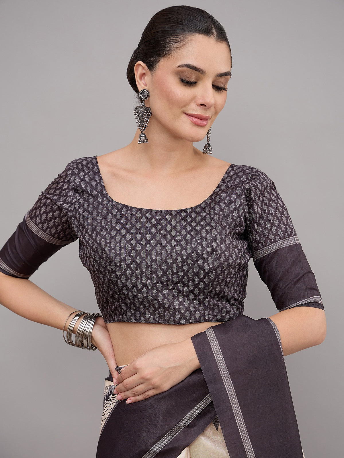 Off White soft silk saree view 1