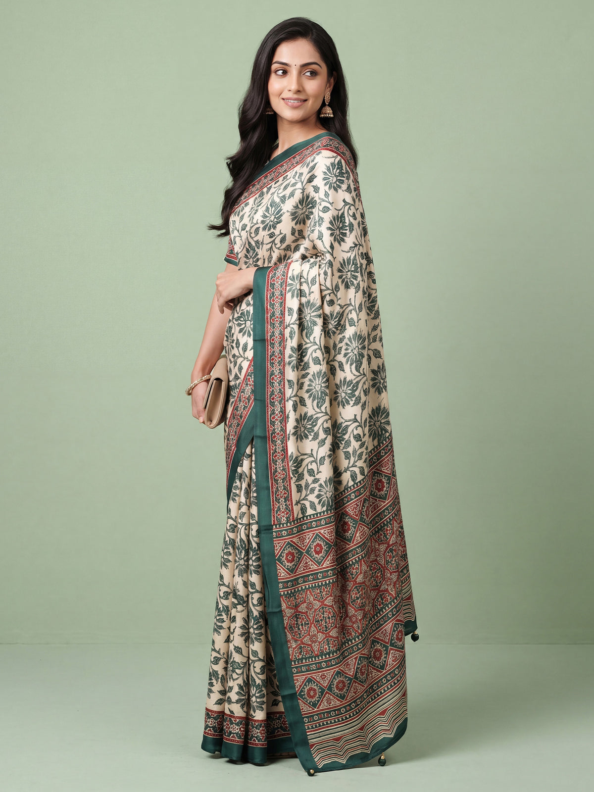 Cream Satin saree – detail view 3