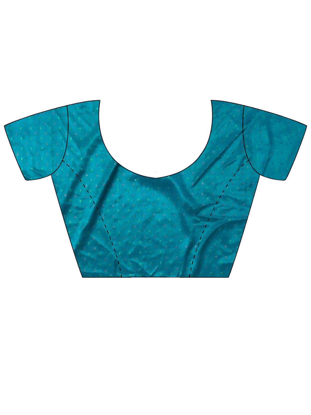 Unstitched teal blue silk blend blouse piece with ethnic motif design