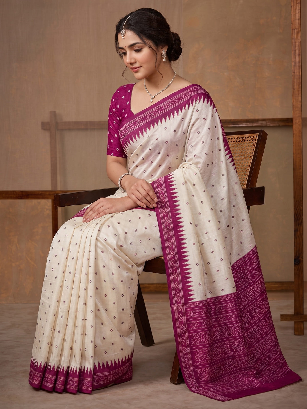Off White tussar silk saree view 2