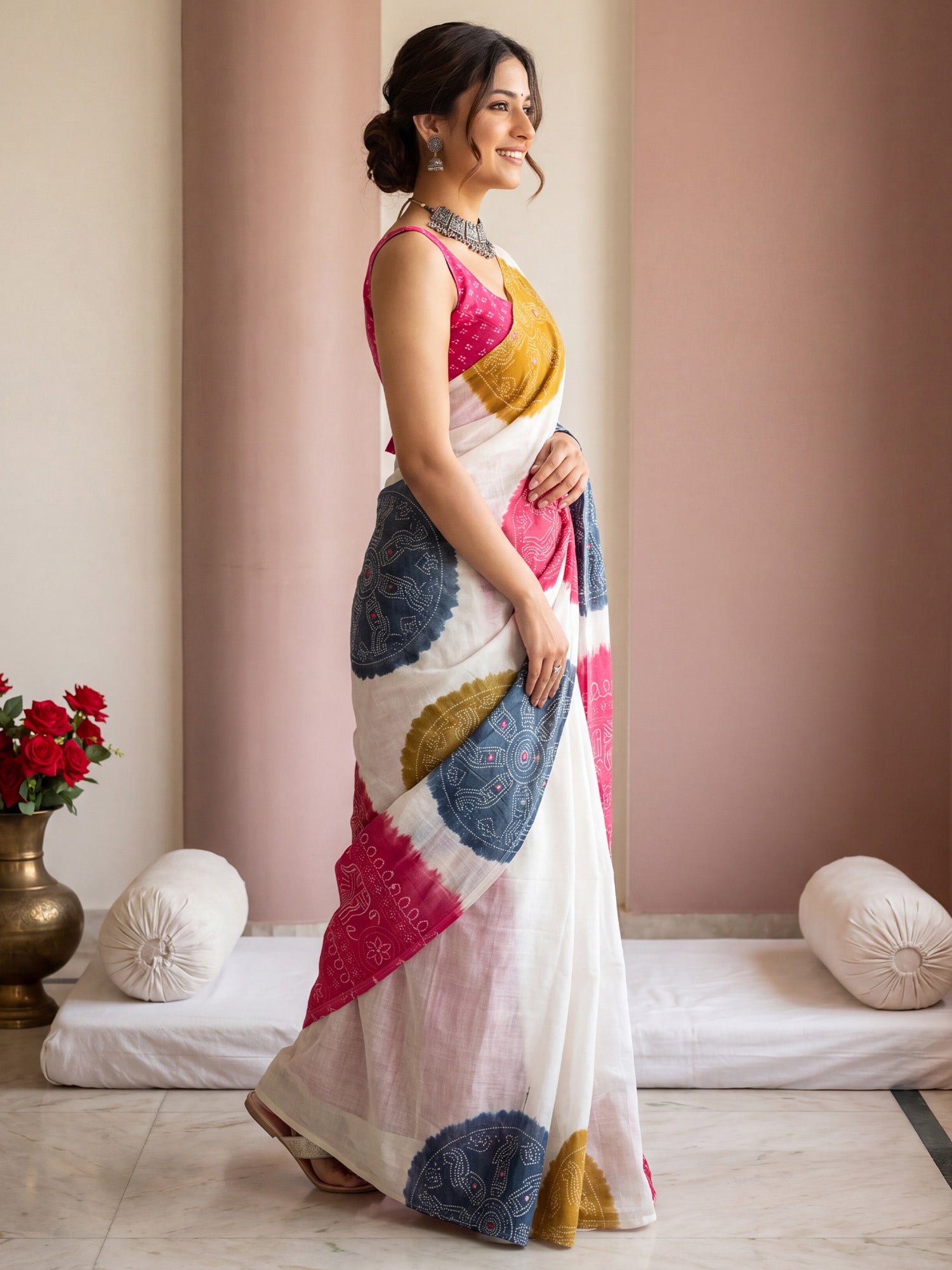 Off White Linen saree – detail view 2