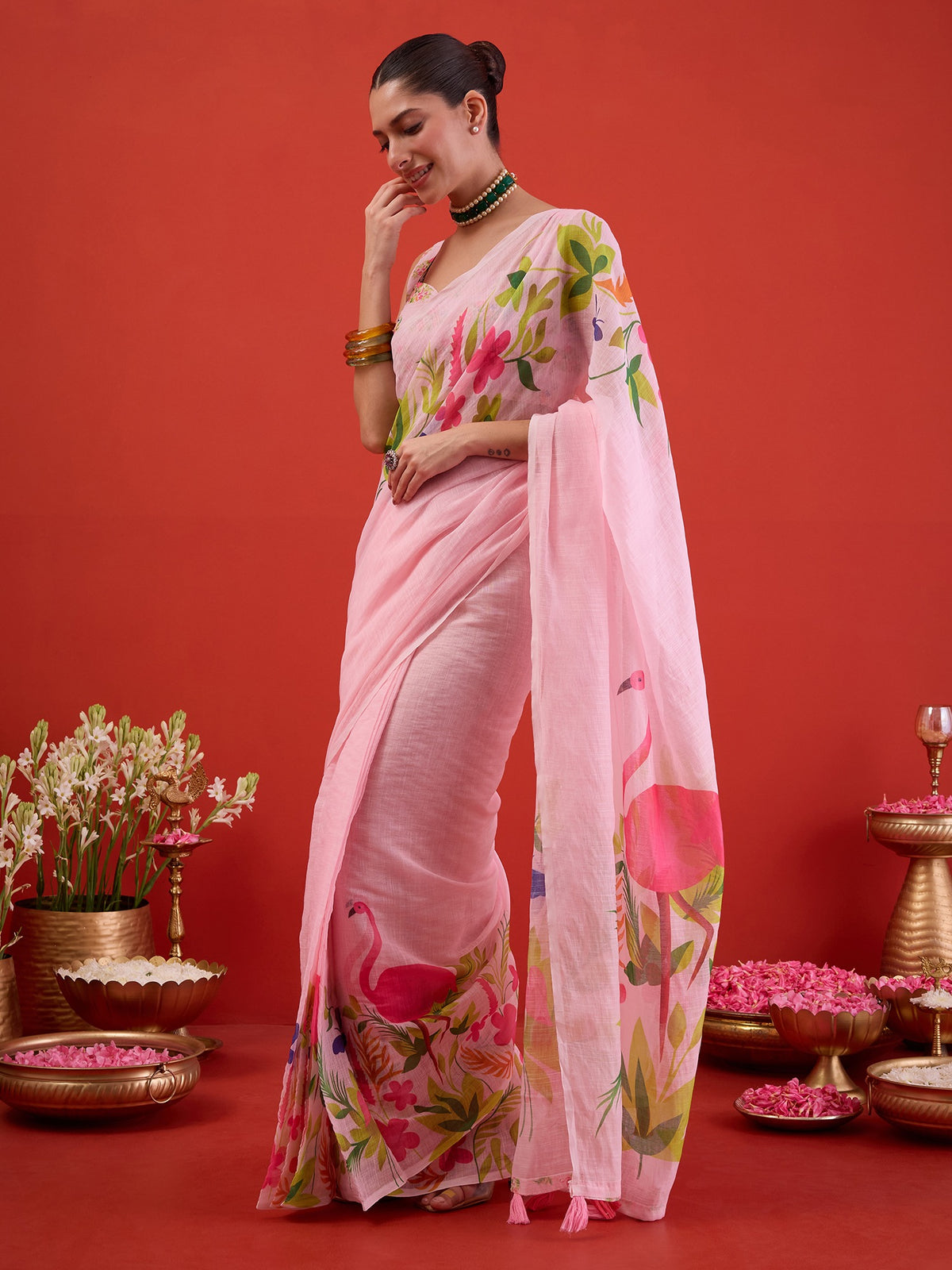 Pink Linen saree – detail view 2
