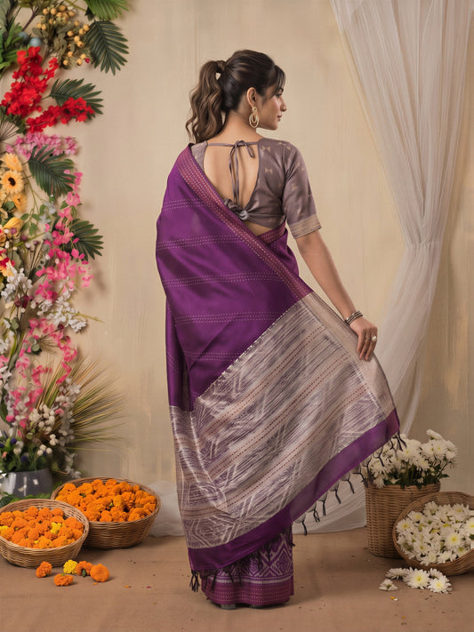 Magenta Silk Cotton saree – detail view 1