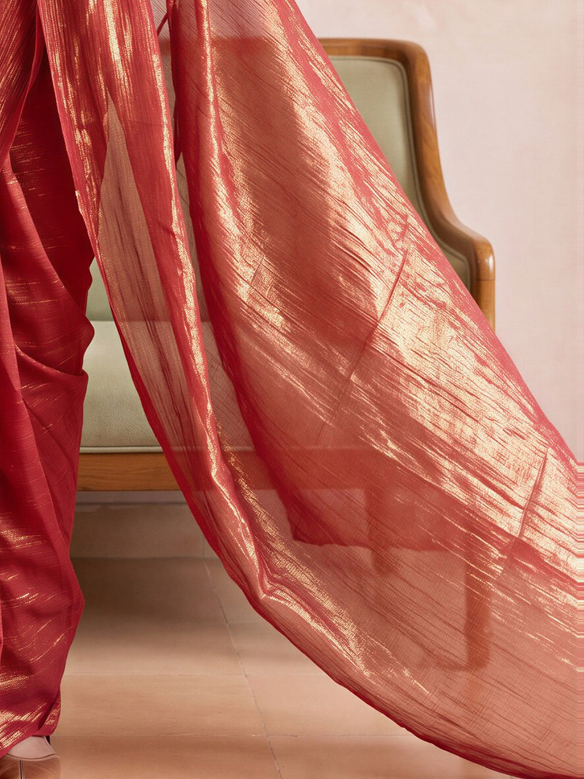 Orange Tissue saree – detail view 5