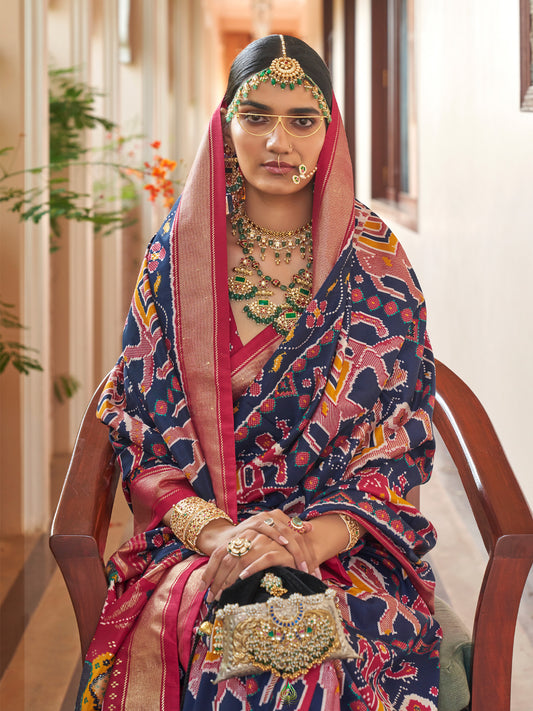 Navy Blue silk blend saree view 1