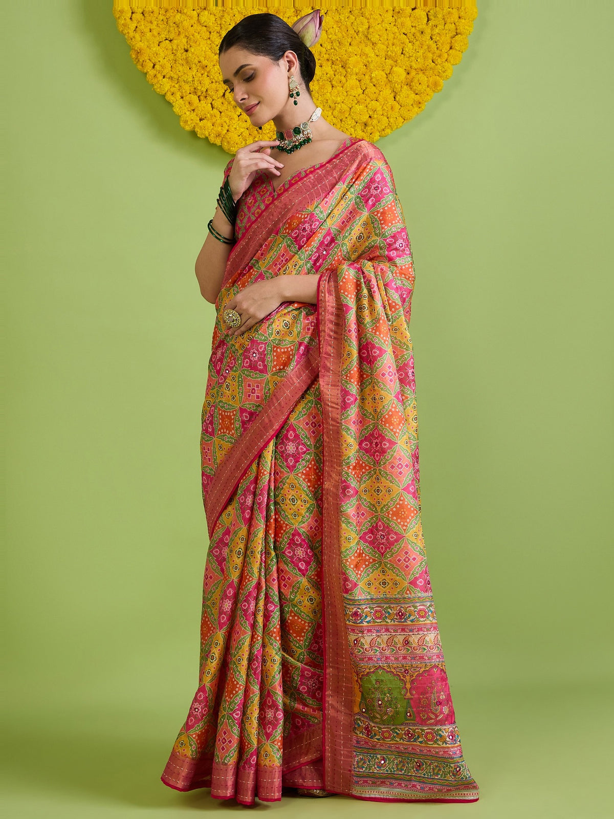 Pink Tussar Silk saree – detail view 3