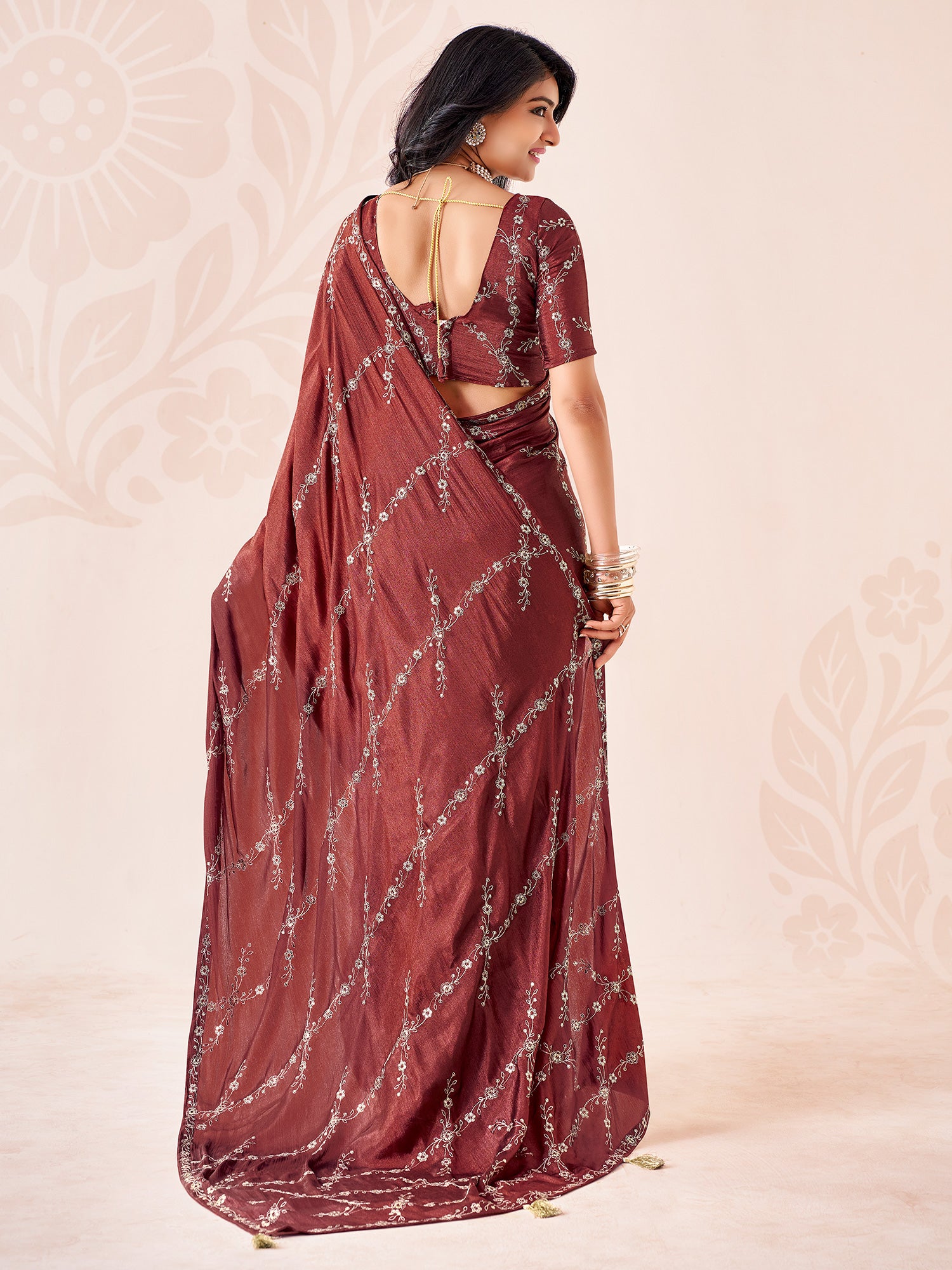 Coffee Brown Chiffon saree – detail view 1