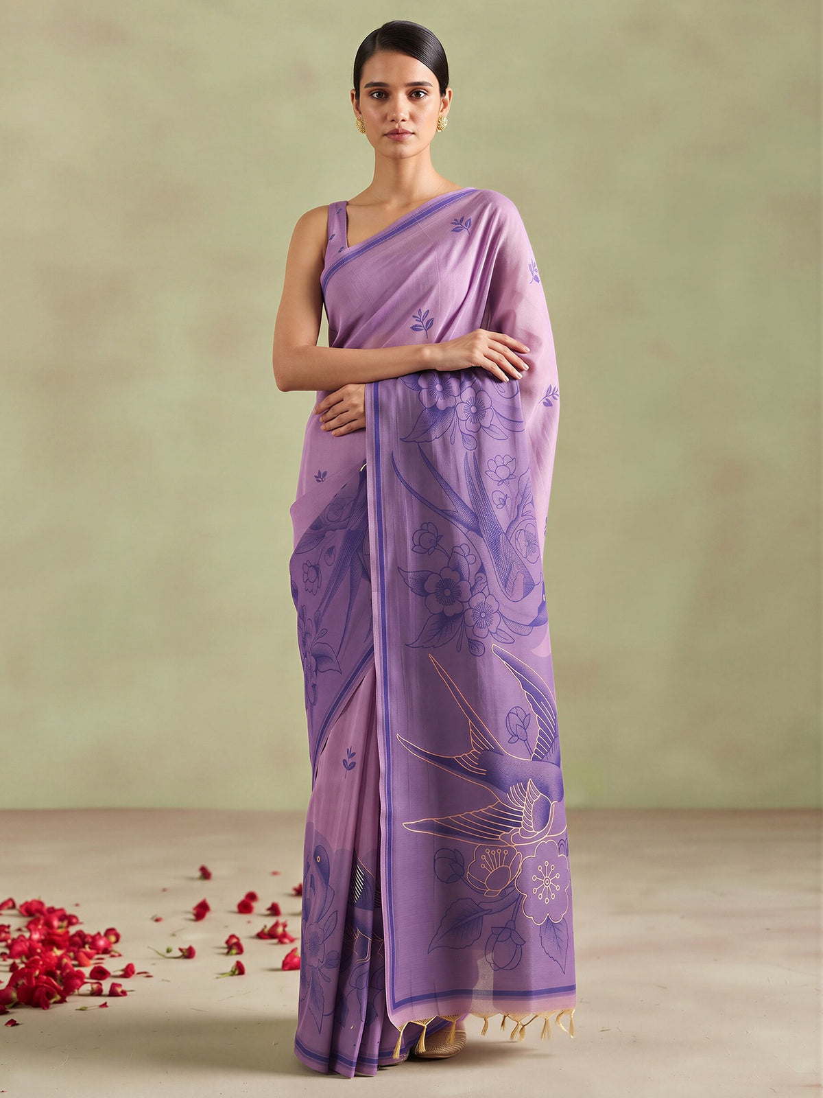 Lavender silk blend saree view 3