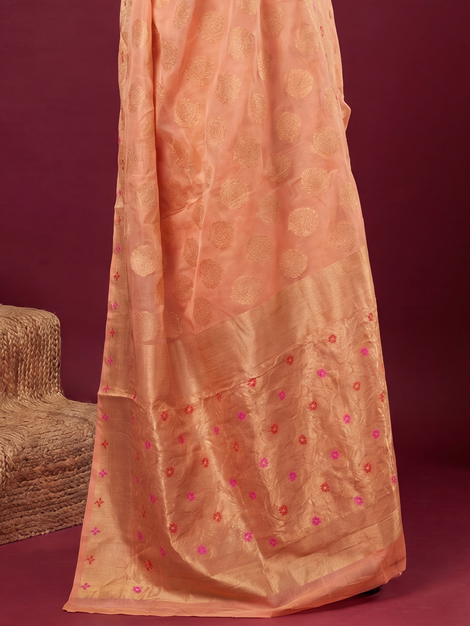 Orange Silk Blend saree – detail view 5
