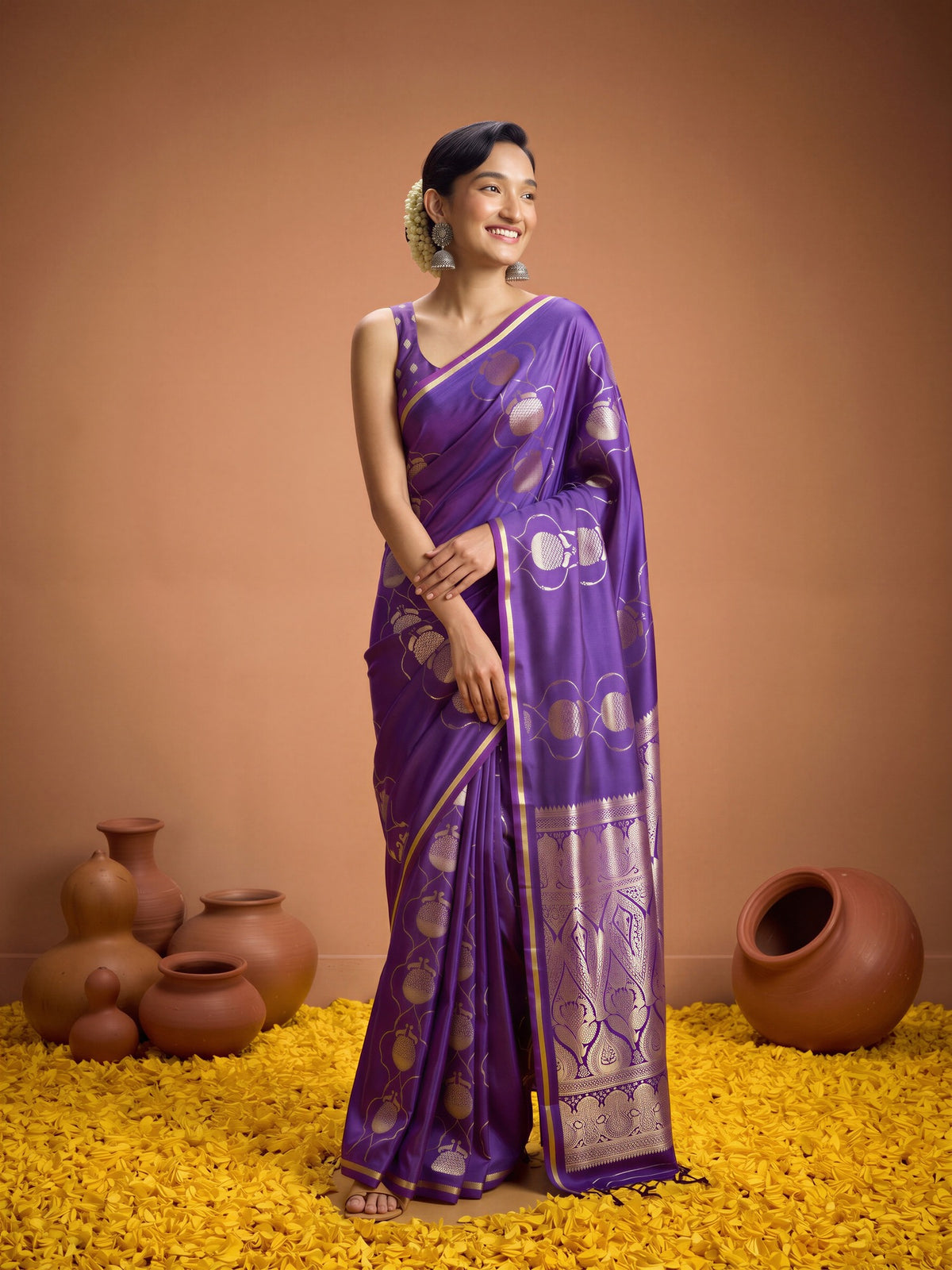 Purple Satin saree – detail view 3