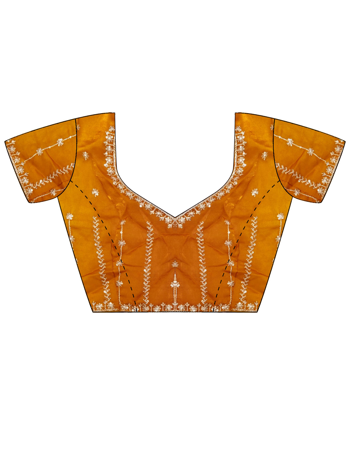 Unstitched mustard satin blouse piece with embellished design