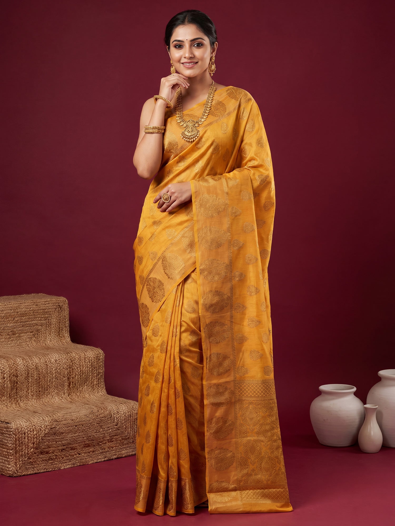 Mustard Silk Blend saree – detail view 3