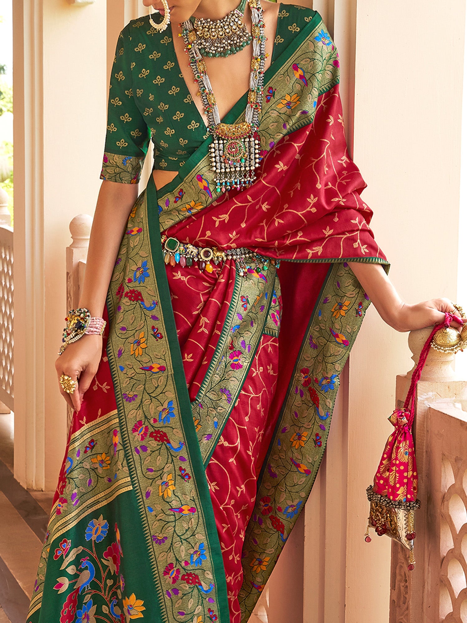 Red Silk Blend saree – detail view 2