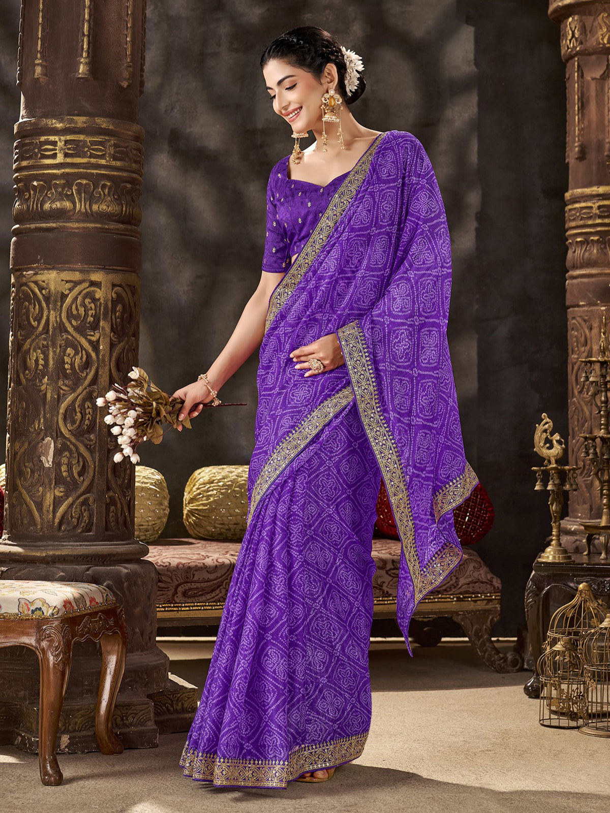 Purple Chiffon saree – detail view 3