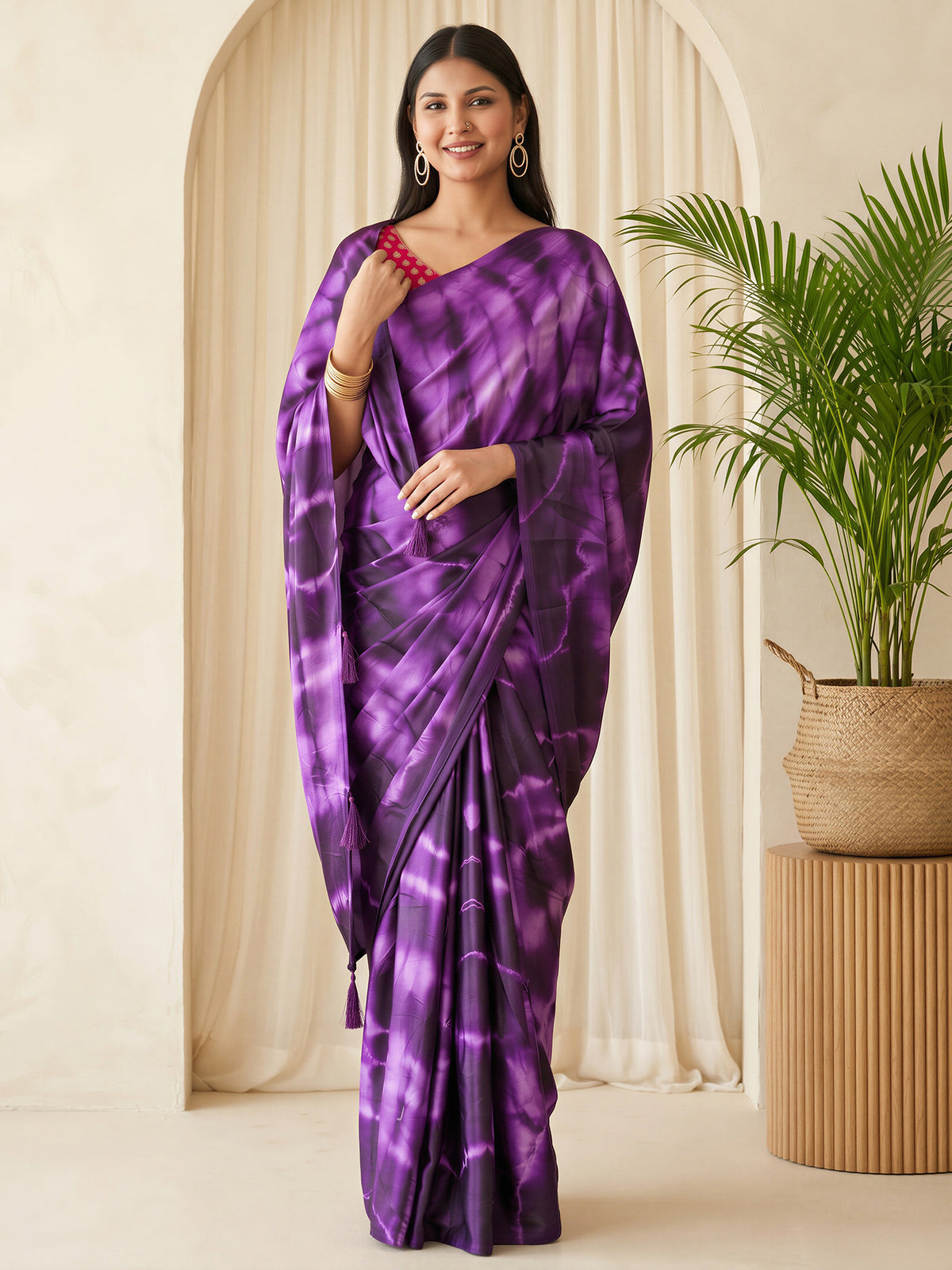 Purple Satin Silk saree – detail view 3