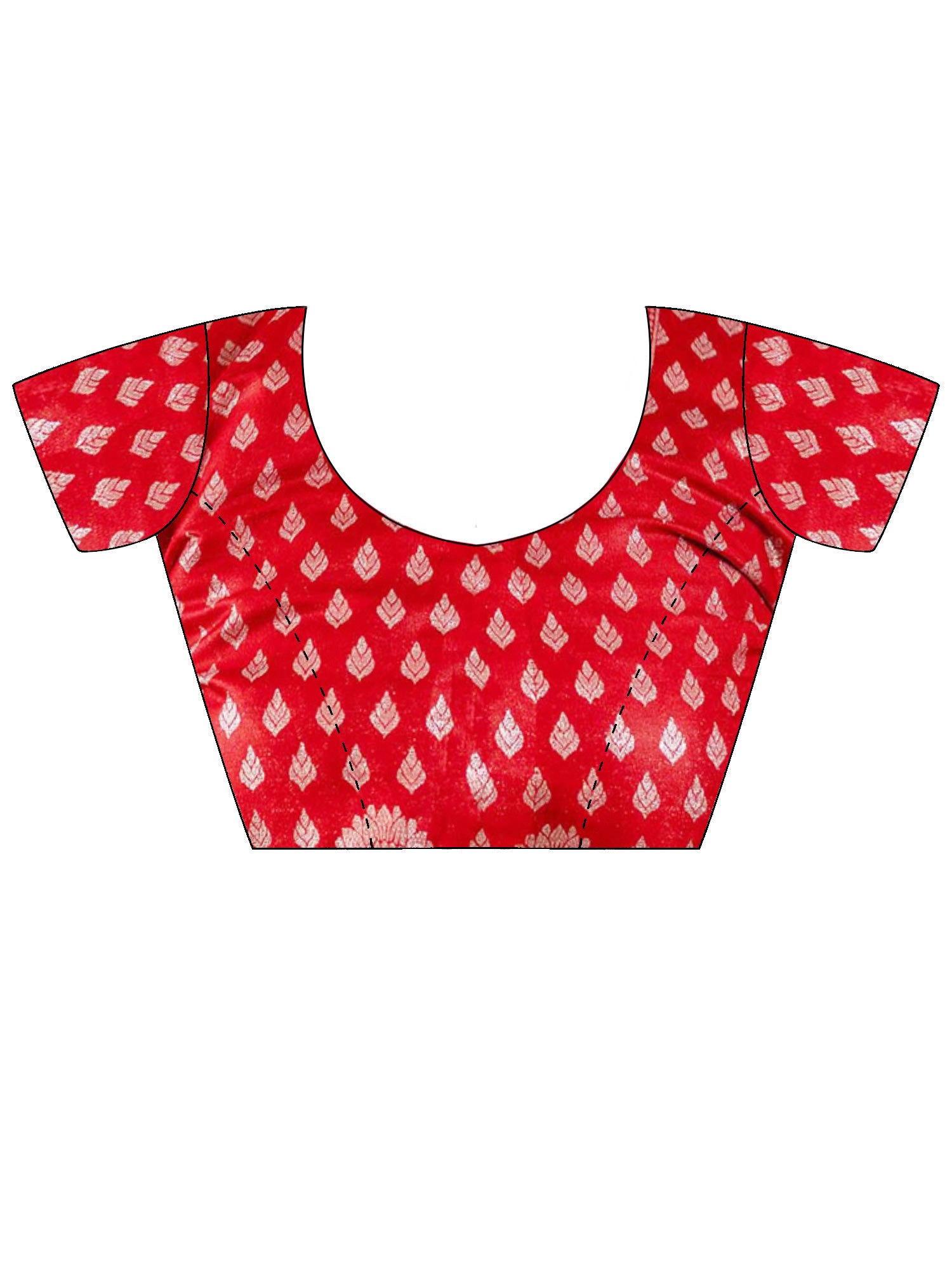 Unstitched red silk blend blouse piece with ethnic motif design