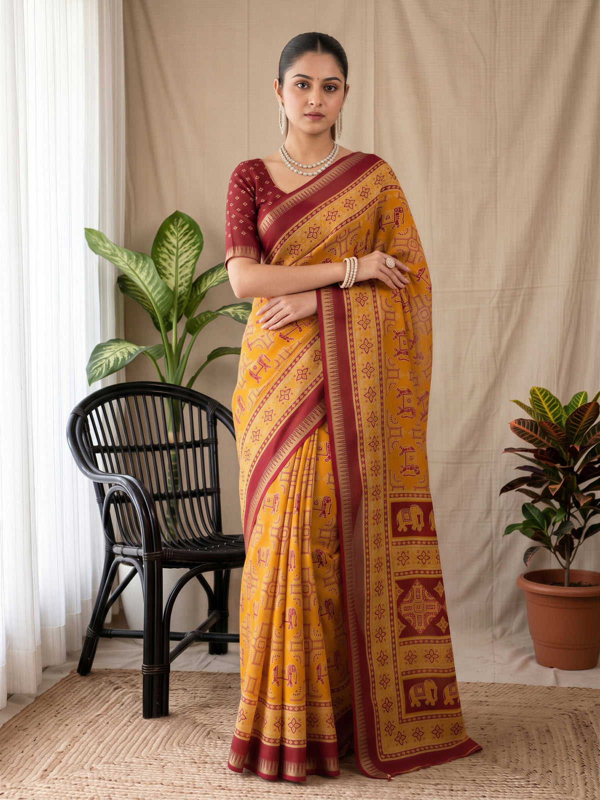 Mustard Georgette saree – detail view 3