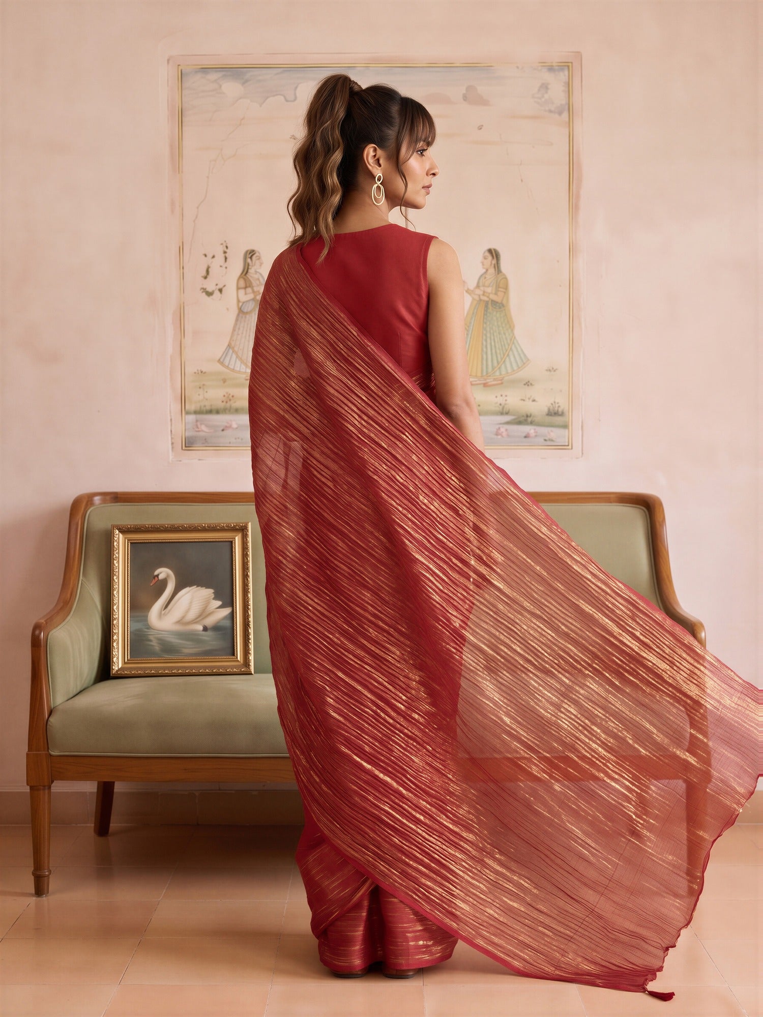 Orange Tissue saree – detail view 1