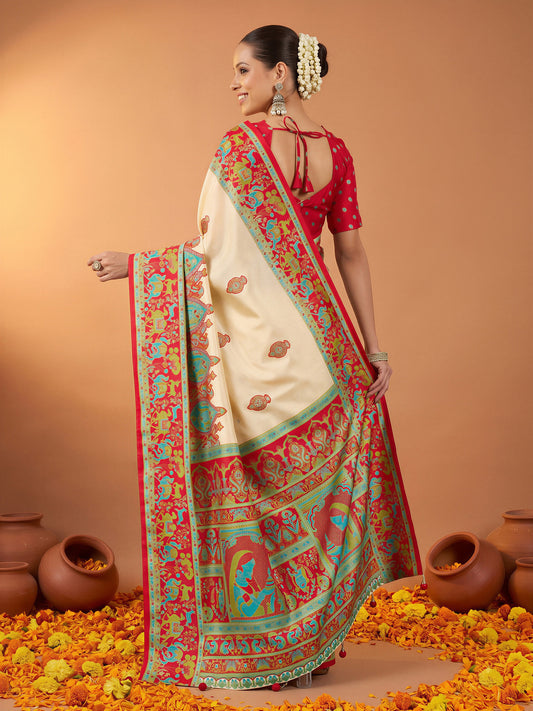 Red Silk Blend saree – detail view 1