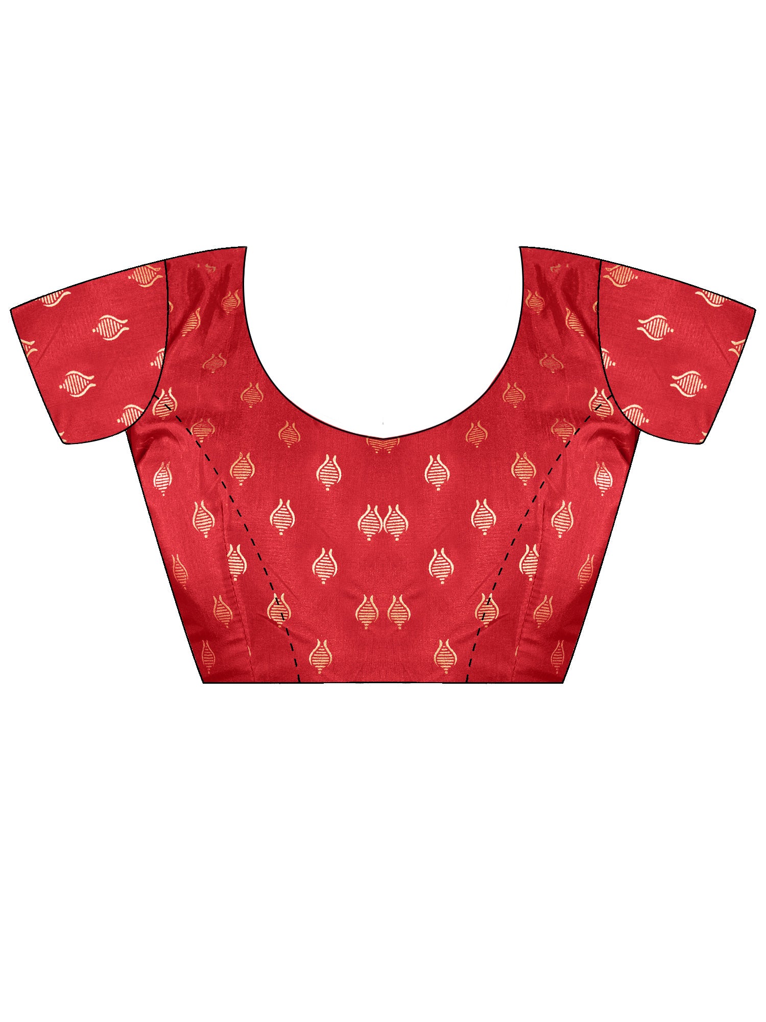 Unstitched red cotton blend blouse piece with foil design