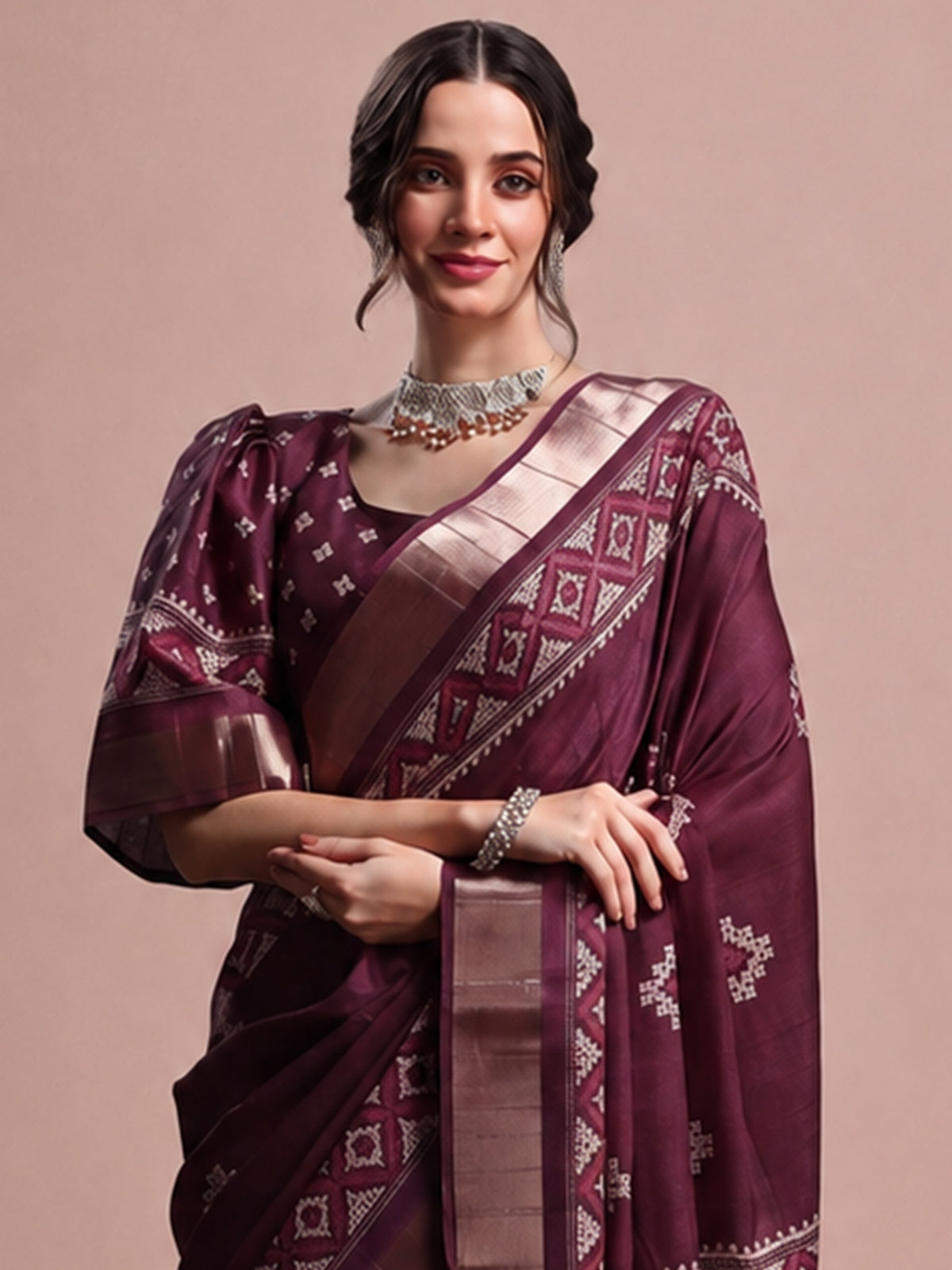 Magenta Silk Blend saree – detail view 3