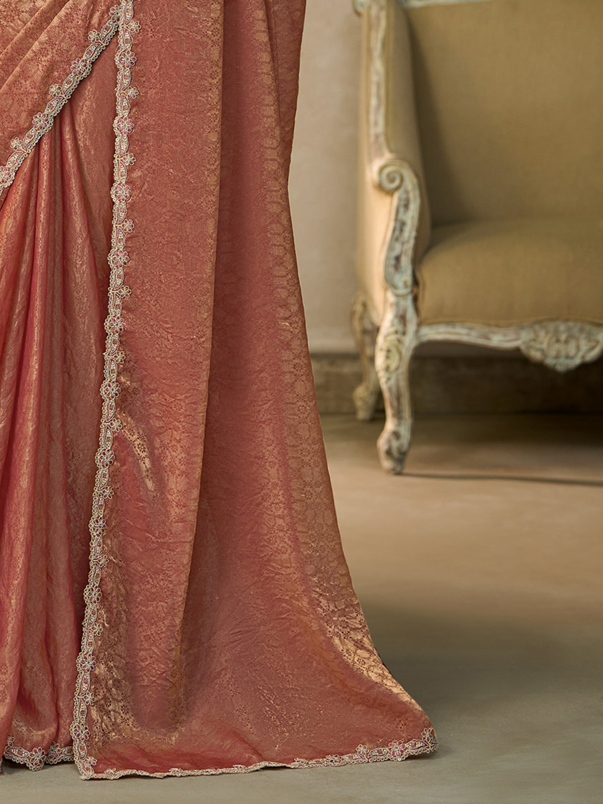 Rust Georgette saree – detail view 4