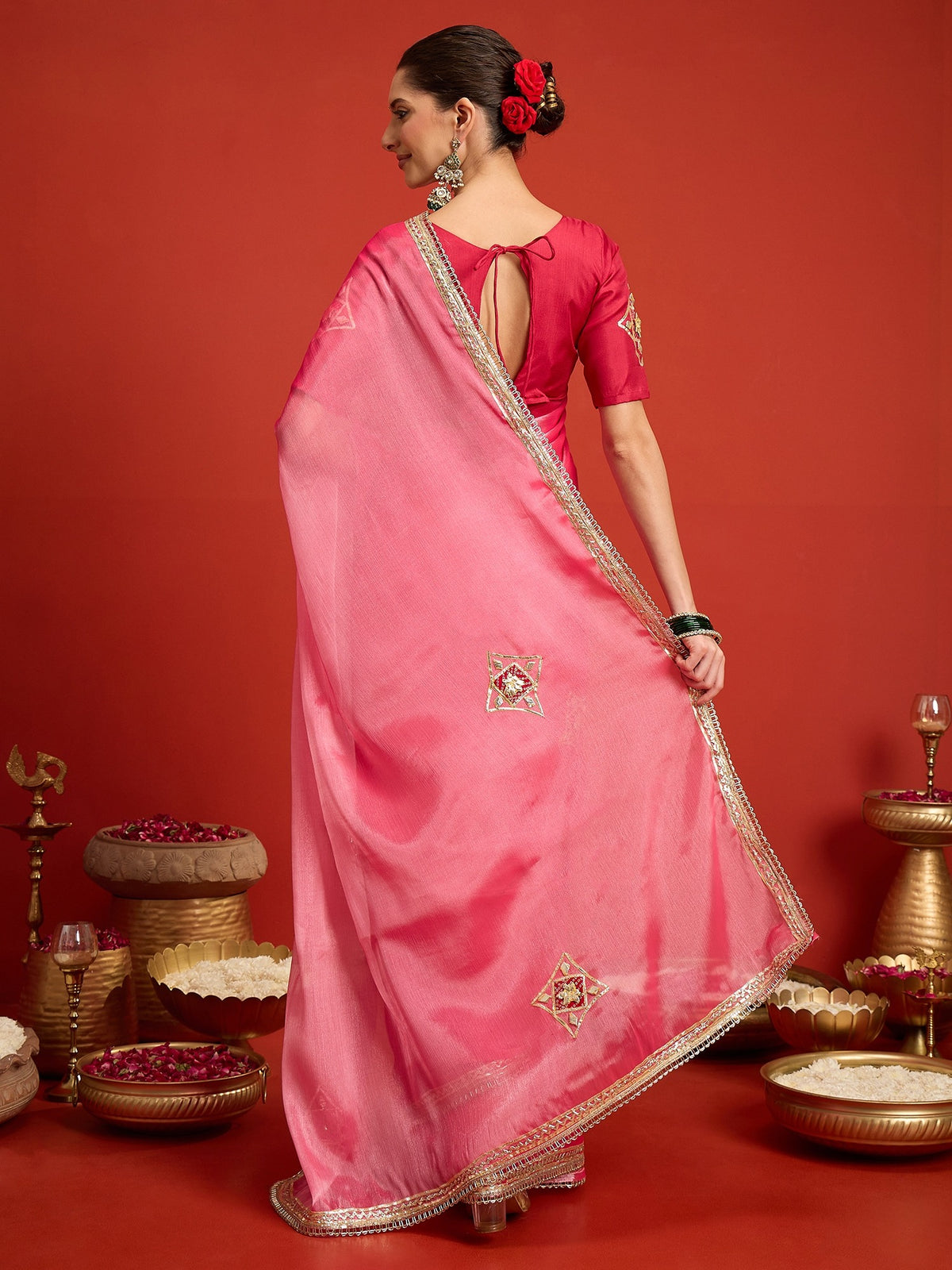Pink Paper Silk saree – detail view 6