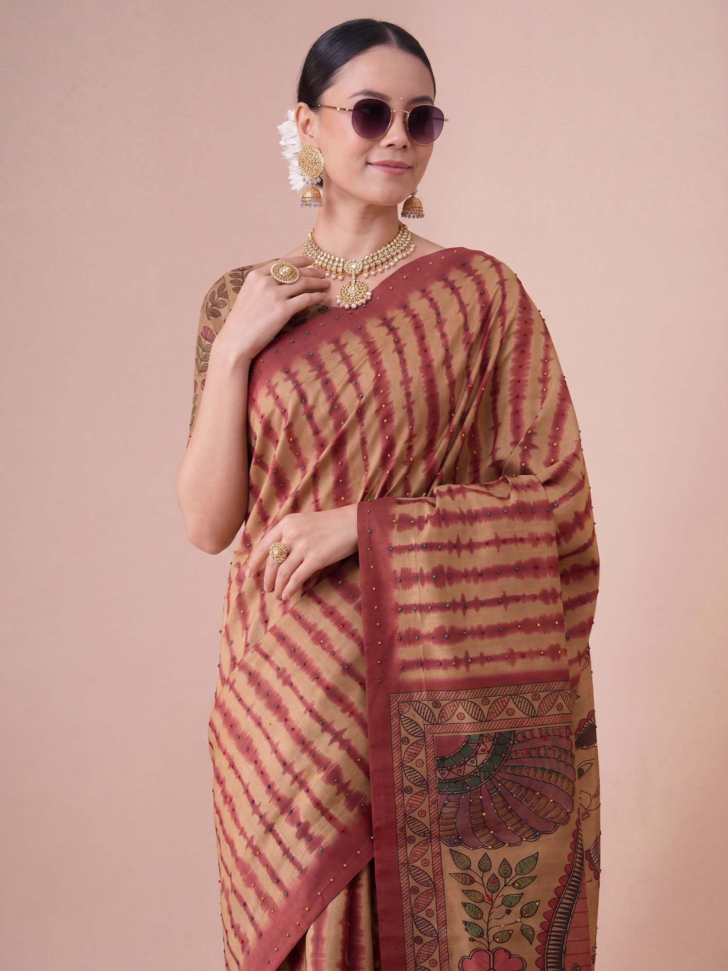 Beige Silk Blend saree – detail view 4