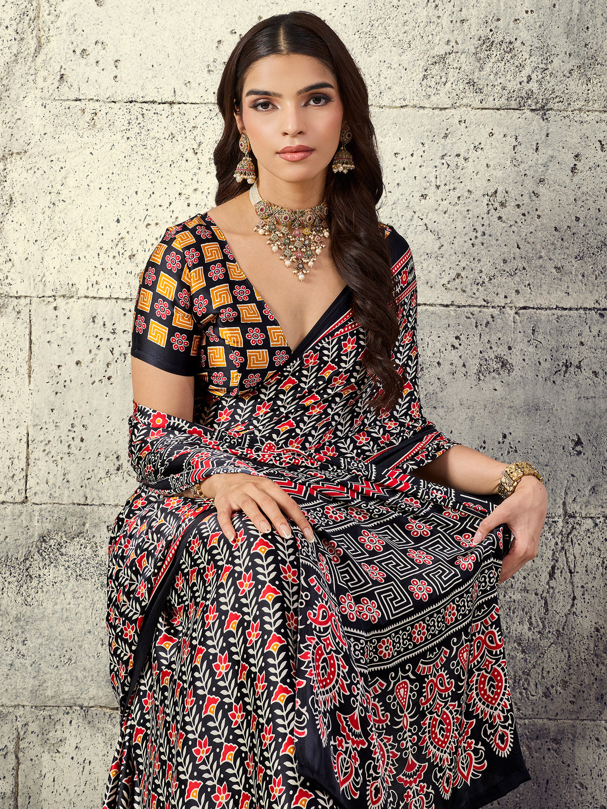 Black Satin saree – detail view 3
