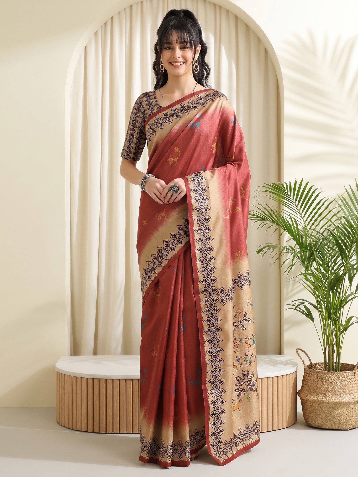 Rust Silk Blend saree – detail view 2